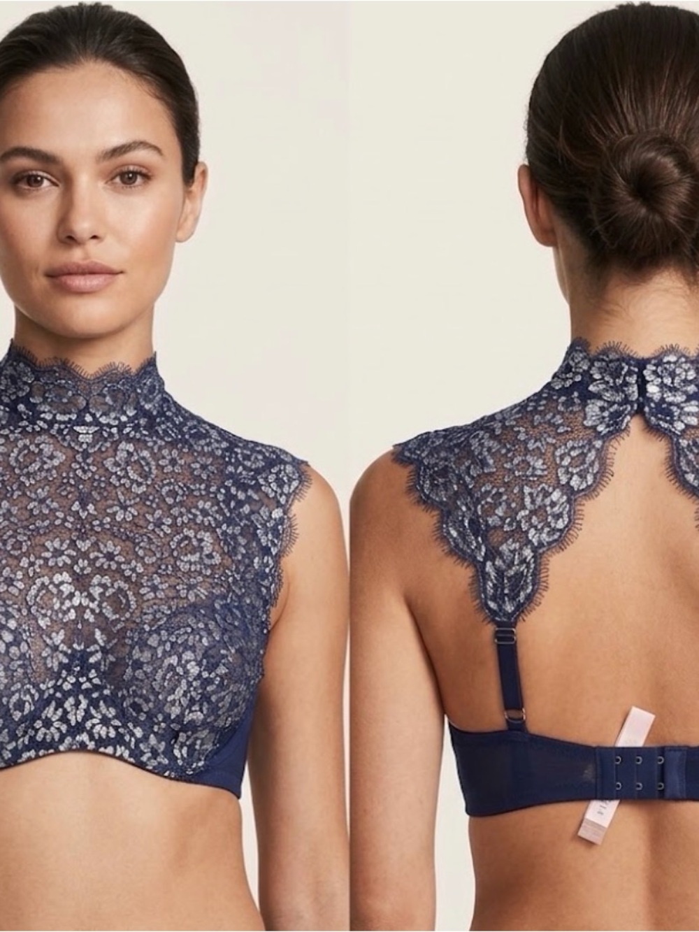 Victoria's Secret Navy Floral Lace High-Neck Bralette